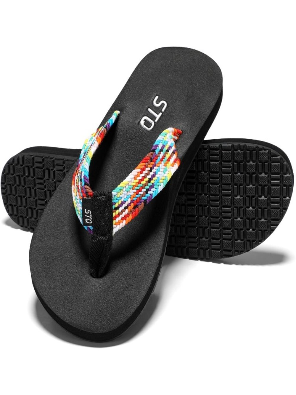 Women's Rainbow Quick Dry Flip Flops with Yoga Mat Sole Arch Support Sandals
